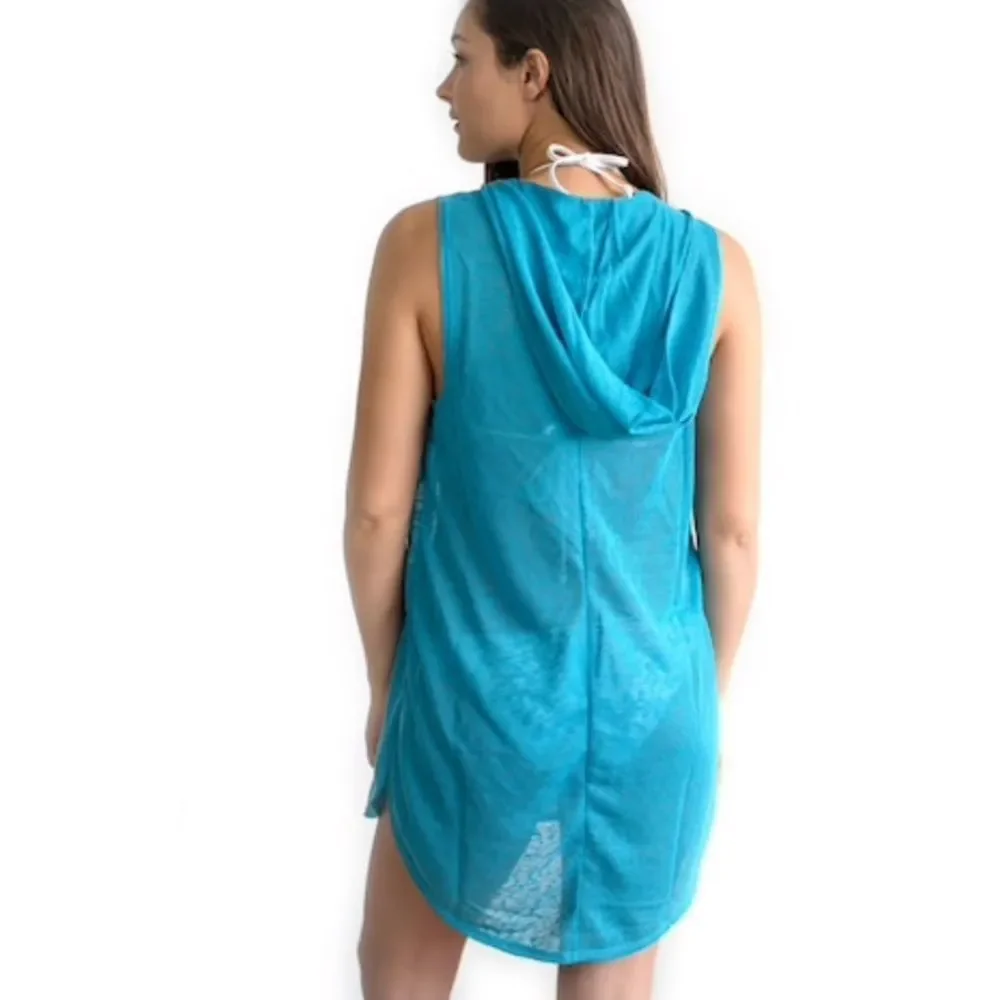 NWT Miken‎ Swim Cover Up X-Strap Sleeveless Hooded Size Large